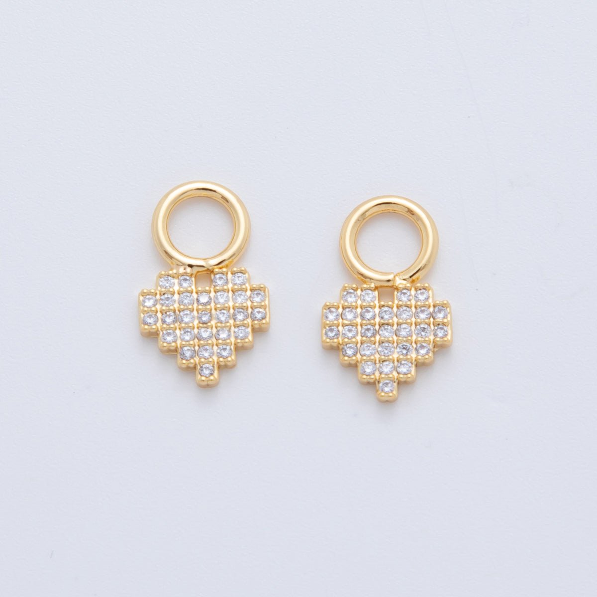 18K Gold Filled Micro Paved Pixelated Heart Add-On Drop Earring Charm | AF737