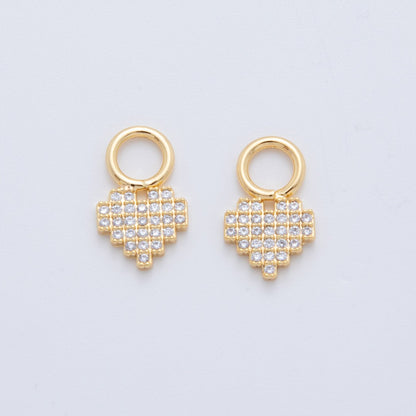 18K Gold Filled Micro Paved Pixelated Heart Add-On Drop Earring Charm | AF737