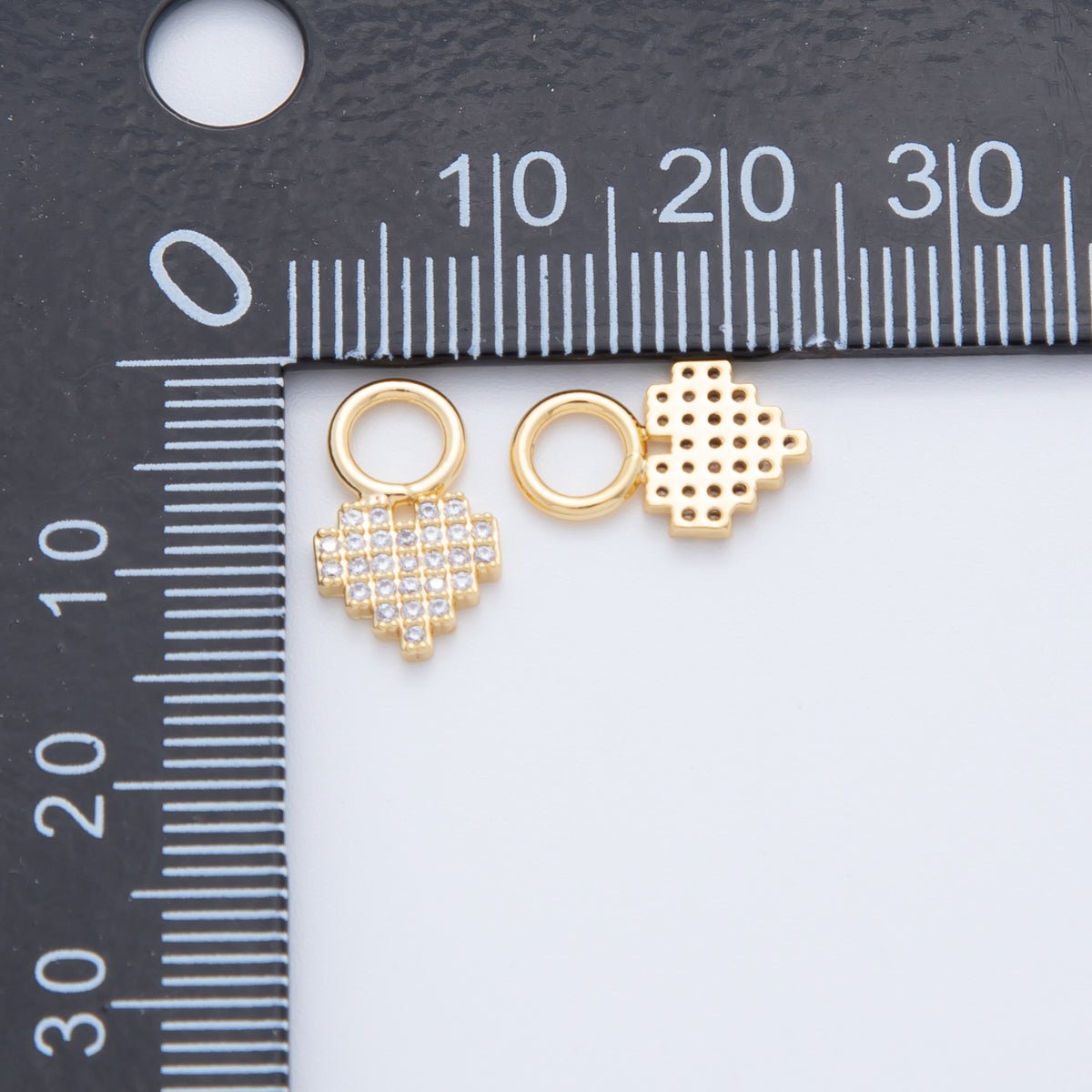 18K Gold Filled Micro Paved Pixelated Heart Add-On Drop Earring Charm | AF737