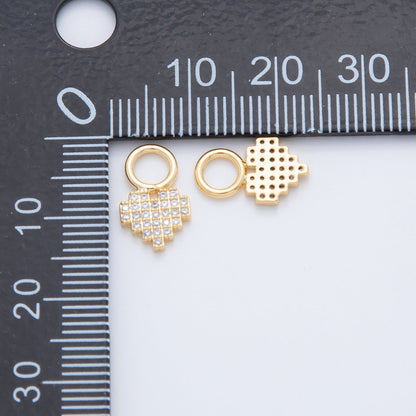 18K Gold Filled Micro Paved Pixelated Heart Add-On Drop Earring Charm | AF737