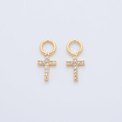 18K Gold Filled Micro Paved Religious Cross Add-On Drop Earring Charm | AF753
