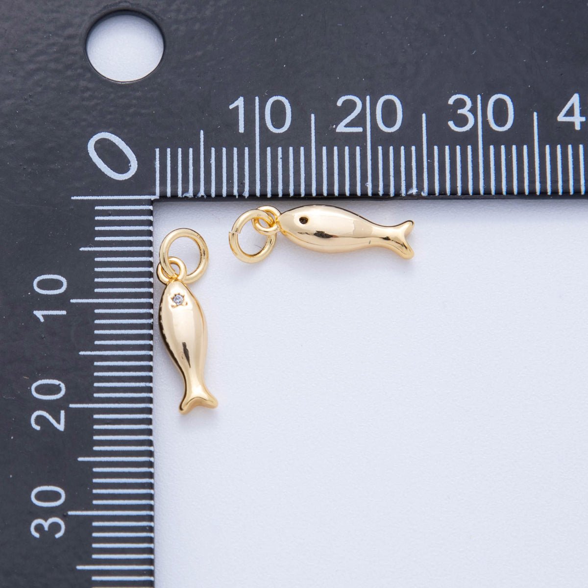 18K Gold Filled Mini Clear CZ Fish Multidimensional 3D Charm | N222