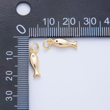 18K Gold Filled Mini Clear CZ Fish Multidimensional 3D Charm | N222