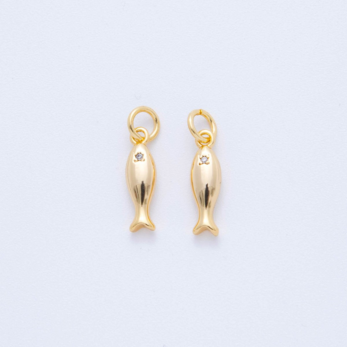 18K Gold Filled Mini Clear CZ Fish Multidimensional 3D Charm | N222