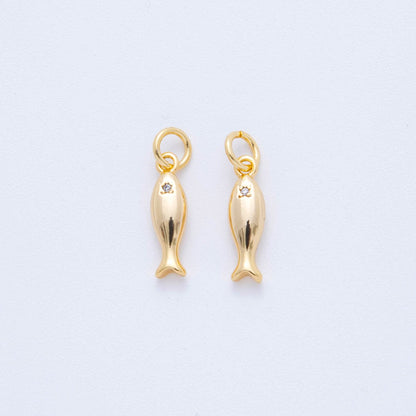 18K Gold Filled Mini Clear CZ Fish Multidimensional 3D Charm | N222