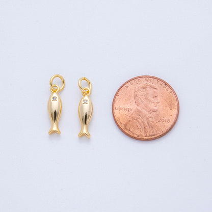 18K Gold Filled Mini Clear CZ Fish Multidimensional 3D Charm | N222