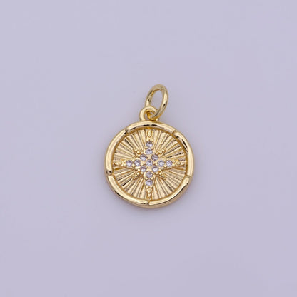 18K Gold Filled Mini Gold CZ North Star Charm Coin Disc N-198