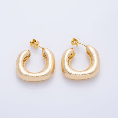 18K Gold Filled Mini Sculpture C-Shaped Hoop Earrings | AD1589