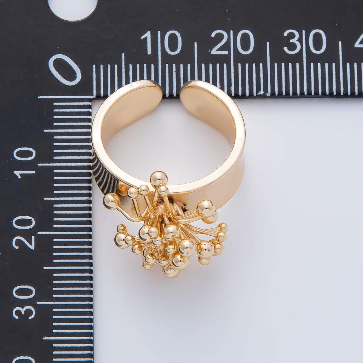 18K Gold Filled Minimalist Beaded Flower Wide Band Ring | O605