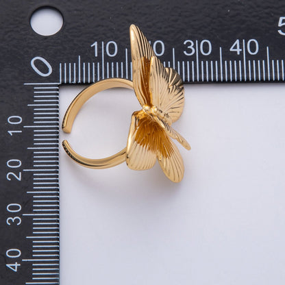 18K Gold Filled Minimalist Line-Textured Ribbed Butterfly Ring | Rings-00045