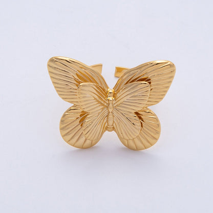 18K Gold Filled Minimalist Line-Textured Ribbed Butterfly Ring | Rings-00045
