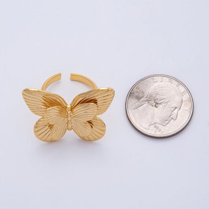 18K Gold Filled Minimalist Line-Textured Ribbed Butterfly Ring | Rings-00045