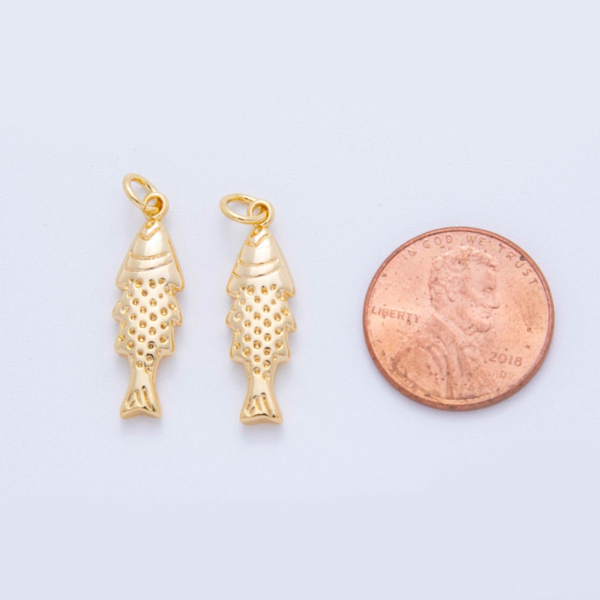 18K Gold Filled Minimalist Scaled Fish 3D Multidimensional Charm | E711