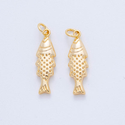18K Gold Filled Minimalist Scaled Fish 3D Multidimensional Charm | E711