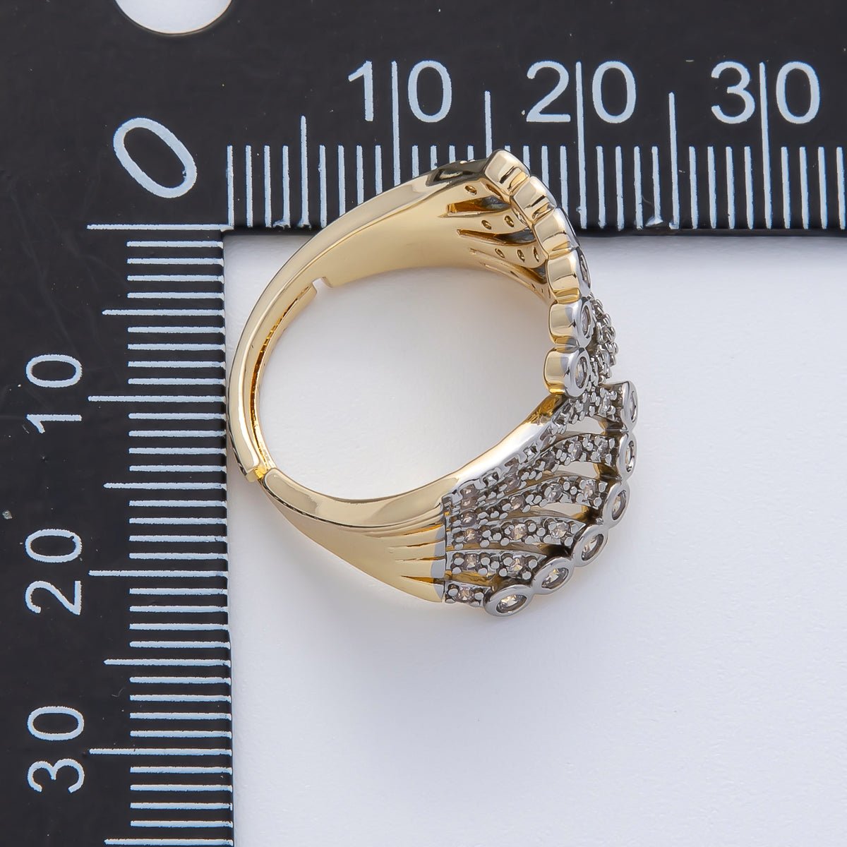 18K Gold Filled Mixed Metal Micro Paved CZ Bezel Wrap Ring | O752