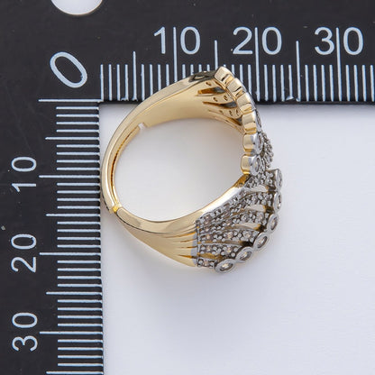 18K Gold Filled Mixed Metal Micro Paved CZ Bezel Wrap Ring | O752