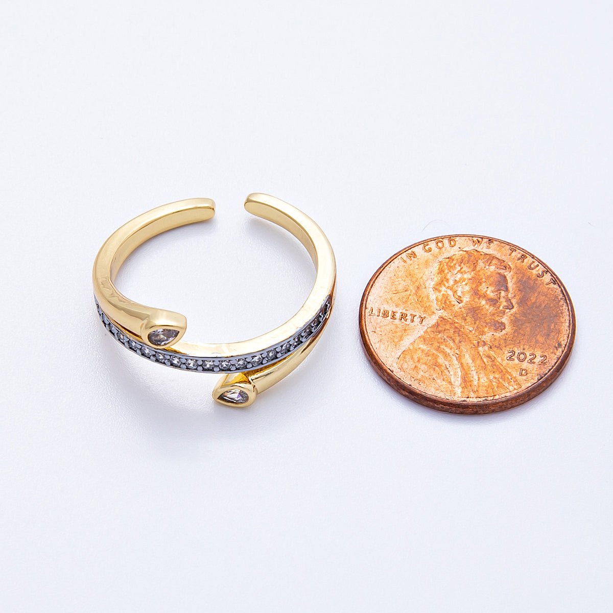 18K Gold Filled Mixed Metal Micro Paved CZ Triple Band Ring | Rings-00038