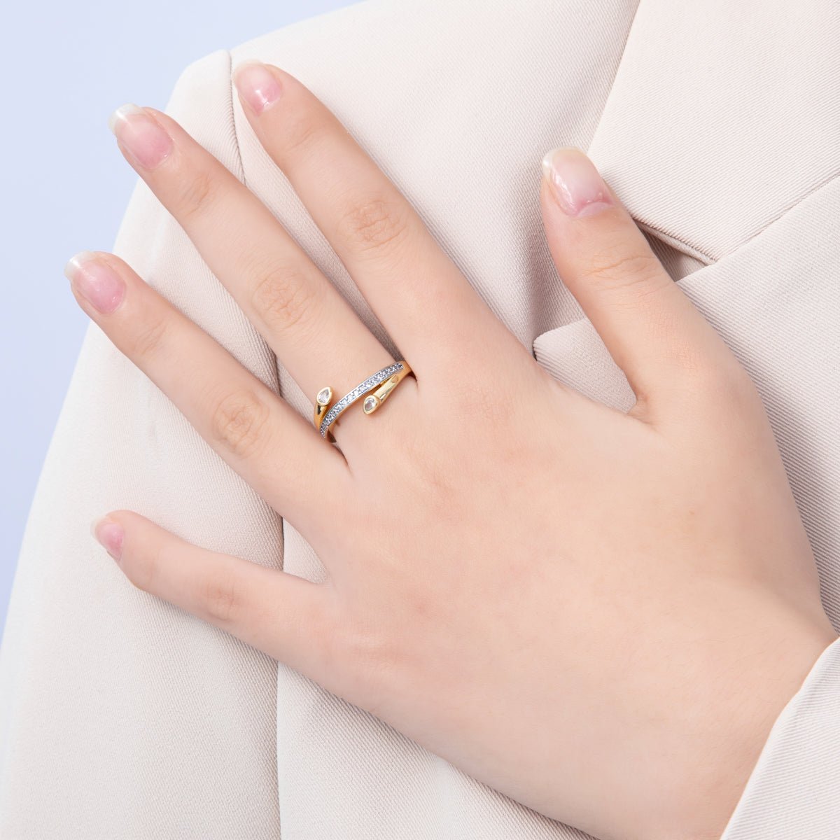 18K Gold Filled Mixed Metal Micro Paved CZ Triple Band Ring | Rings-00038