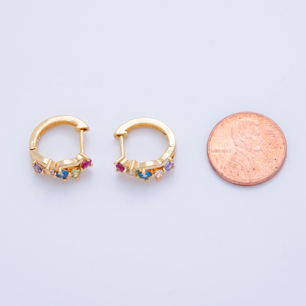 18K Gold Filled Multicolor CZ Cluster 15mm Huggie Earrings | AI350
