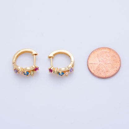 18K Gold Filled Multicolor CZ Cluster 15mm Huggie Earrings | AI350