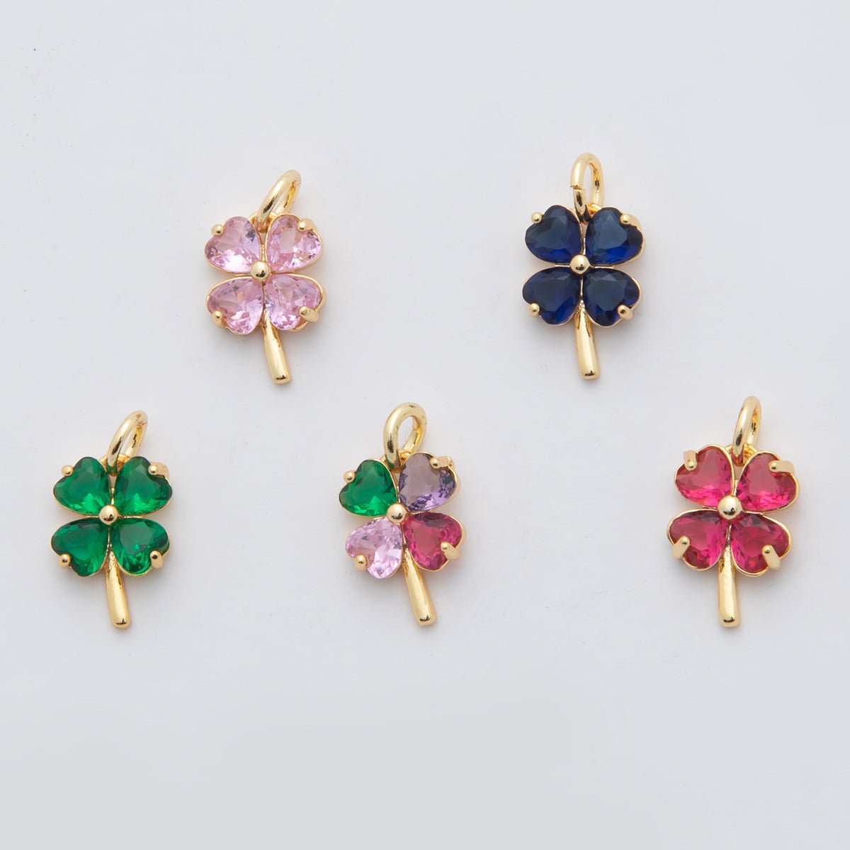 18K Gold Filled Multicolor, Pink, Blue, Green, Fuchsia CZ Clover Charm | X332 - X477