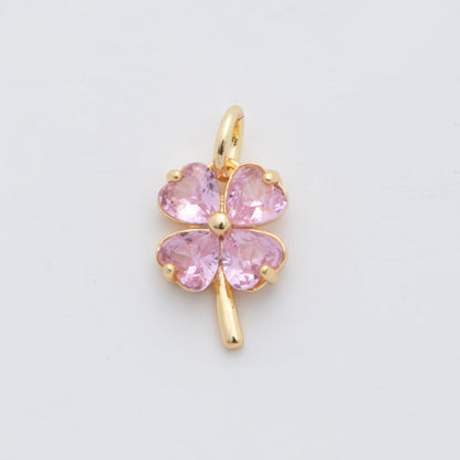 18K Gold Filled Multicolor, Pink, Blue, Green, Fuchsia CZ Clover Charm | X332 - X477