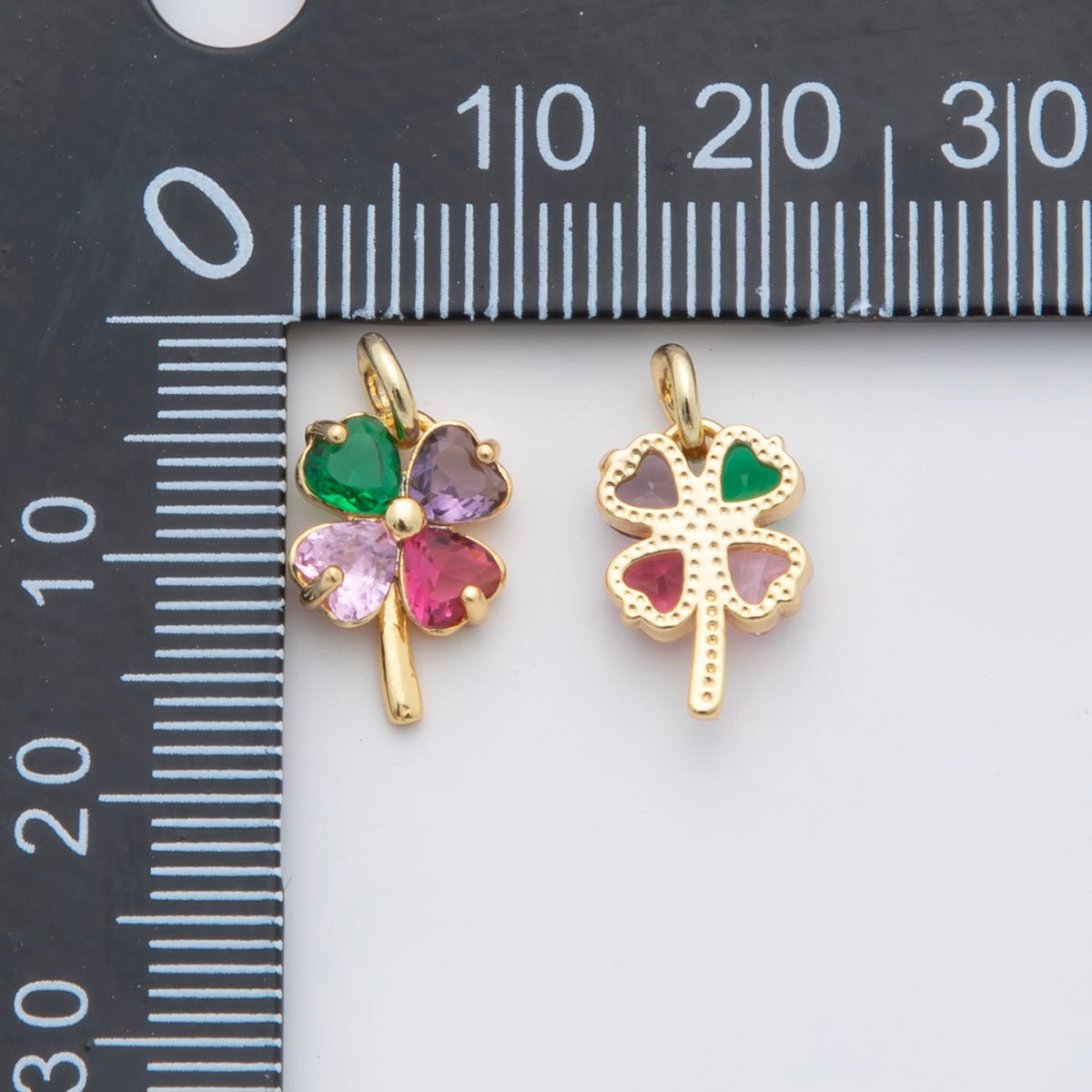 18K Gold Filled Multicolor, Pink, Blue, Green, Fuchsia CZ Clover Charm | X332 - X477