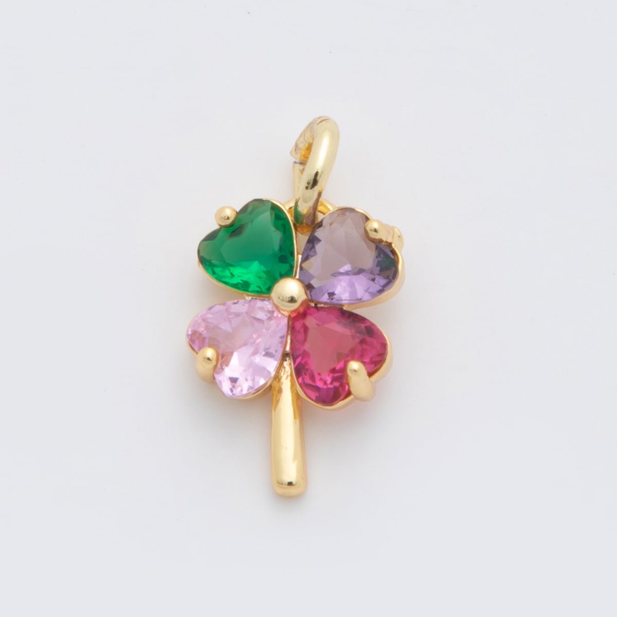 18K Gold Filled Multicolor, Pink, Blue, Green, Fuchsia CZ Clover Charm | X332 - X477
