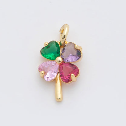 18K Gold Filled Multicolor, Pink, Blue, Green, Fuchsia CZ Clover Charm | X332 - X477