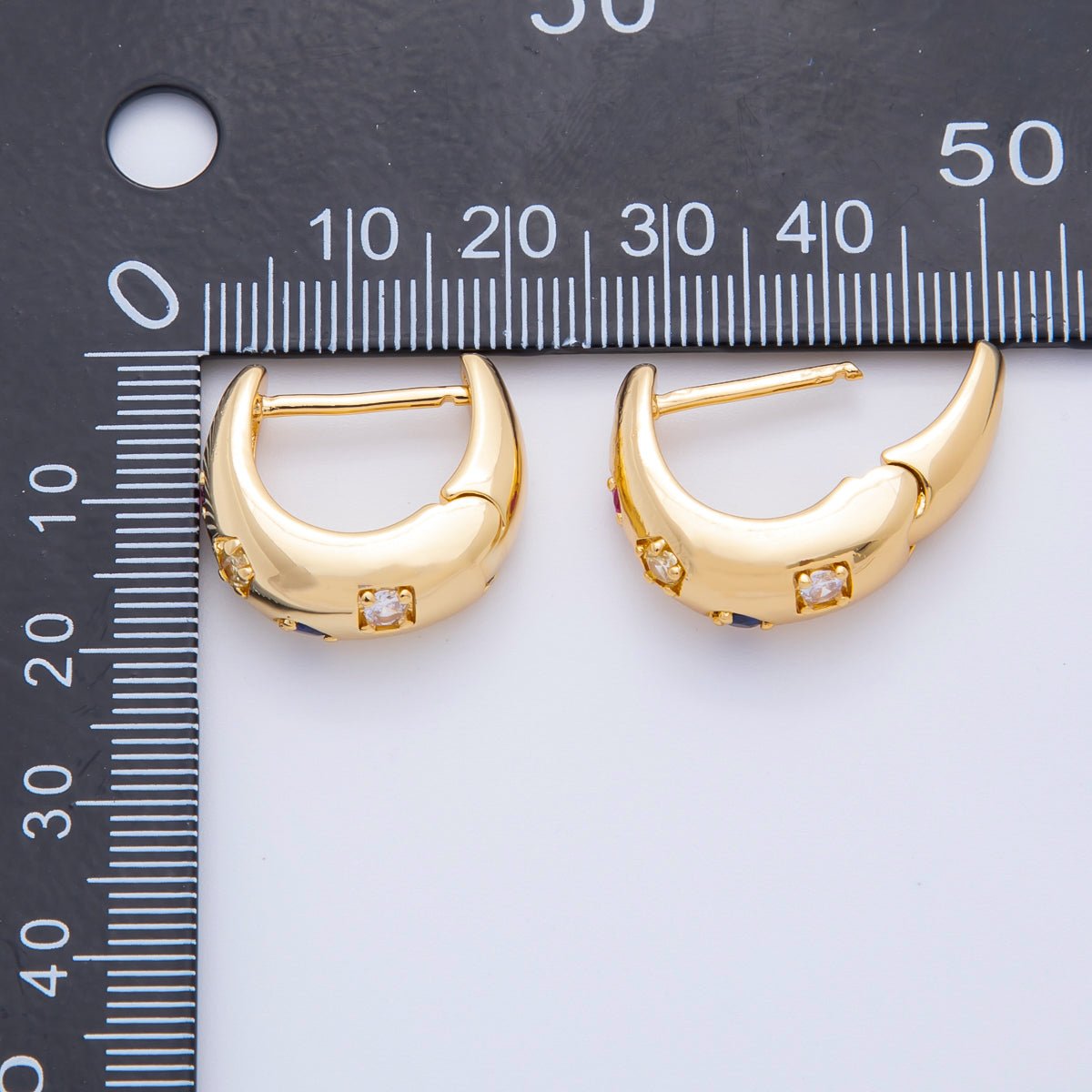 18K Gold Filled Multicolor Round CZ Dainty Dome Crescent Moon Lever Back Hoops Earrings | AJ221