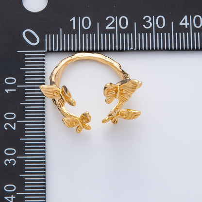 18K Gold Filled Multiple Butterfly Molten Hammered Wrap Ring | O621