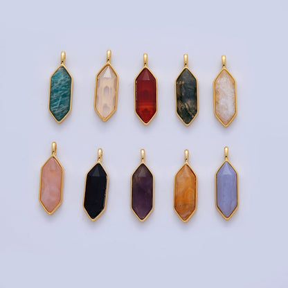 18K Gold Filled Natural Gemstone Hexagon Pendant | AF298 - AF307