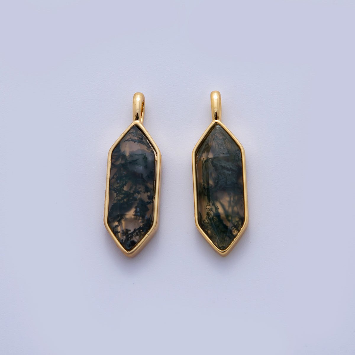 18K Gold Filled Natural Gemstone Hexagon Pendant | AF298 - AF307