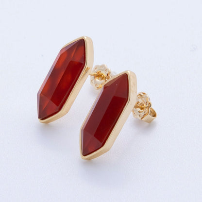 18K Gold Filled Natural Gemstone Hexagon Stud Earrings | Q037 - Q262