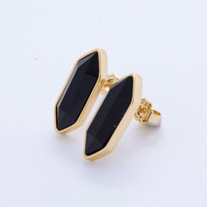 18K Gold Filled Natural Gemstone Hexagon Stud Earrings | Q037 - Q262