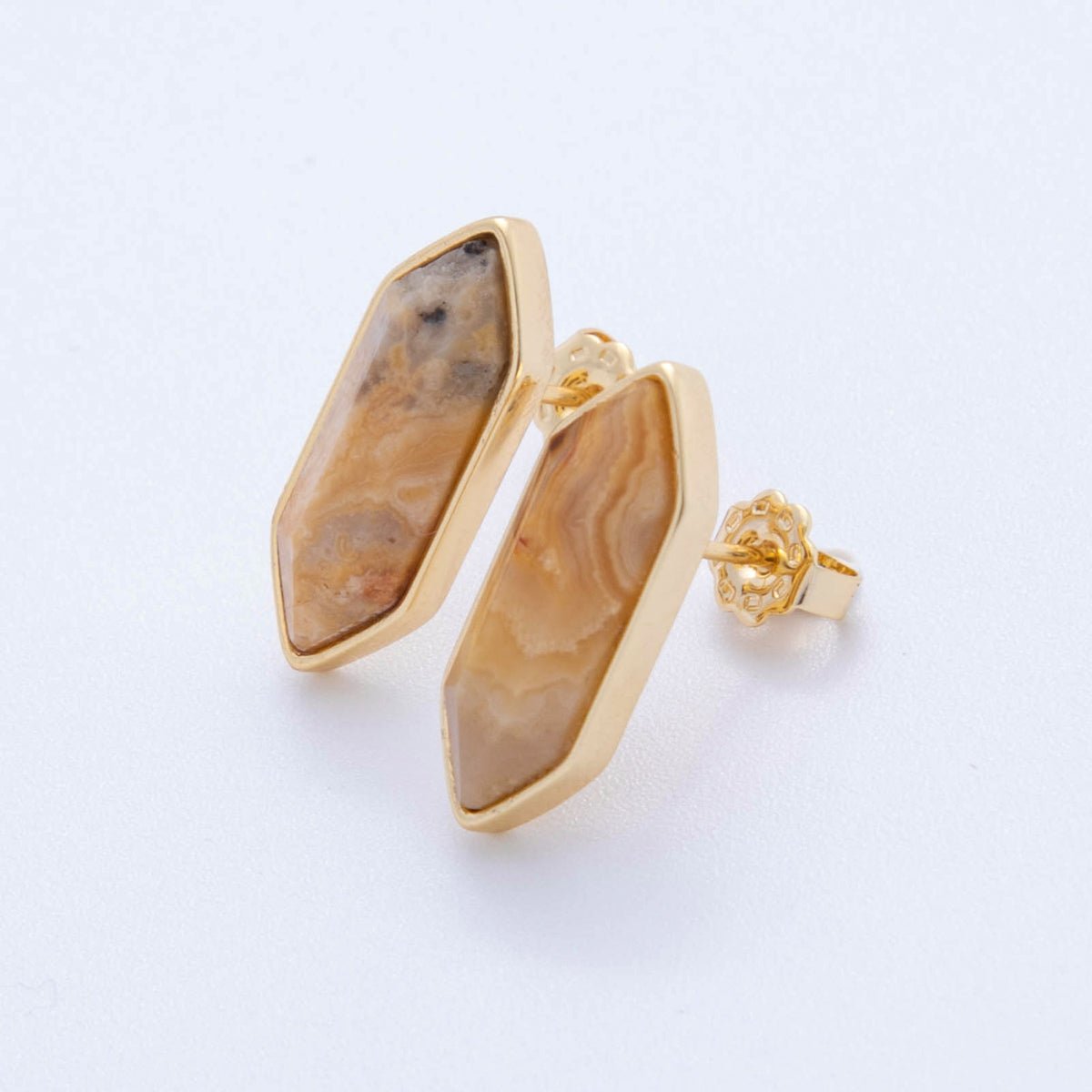 18K Gold Filled Natural Gemstone Hexagon Stud Earrings | Q037 - Q262