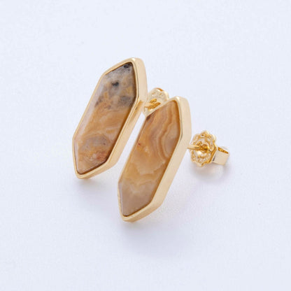 18K Gold Filled Natural Gemstone Hexagon Stud Earrings | Q037 - Q262