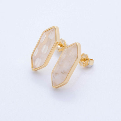 18K Gold Filled Natural Gemstone Hexagon Stud Earrings | Q037 - Q262
