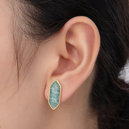 18K Gold Filled Natural Gemstone Hexagon Stud Earrings | Q037 - Q262