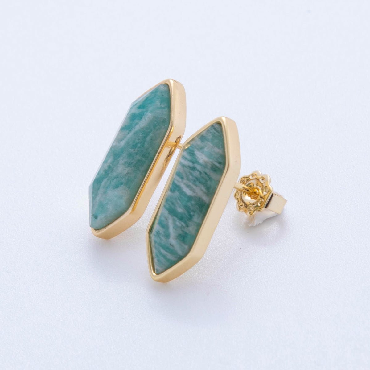 18K Gold Filled Natural Gemstone Hexagon Stud Earrings | Q037 - Q262
