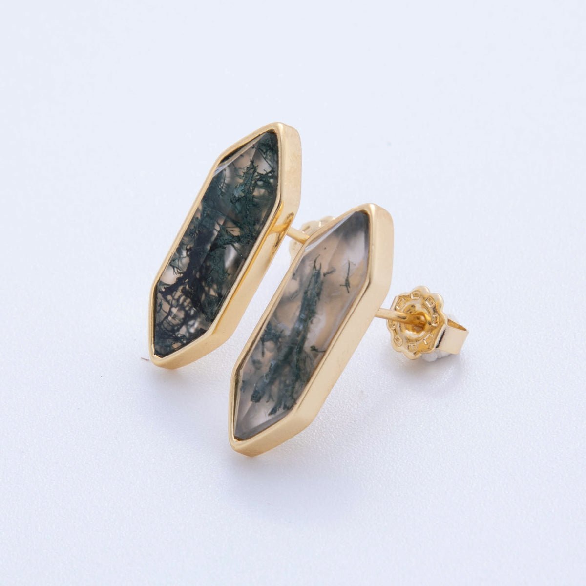 18K Gold Filled Natural Gemstone Hexagon Stud Earrings | Q037 - Q262