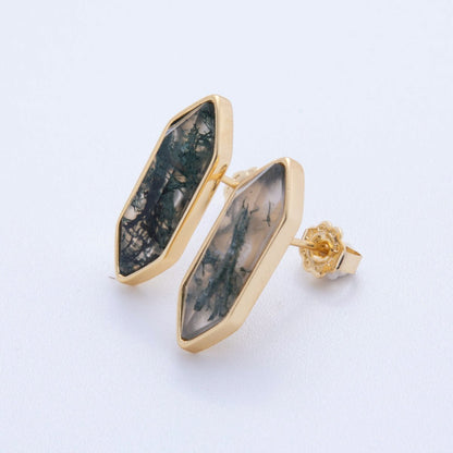 18K Gold Filled Natural Gemstone Hexagon Stud Earrings | Q037 - Q262