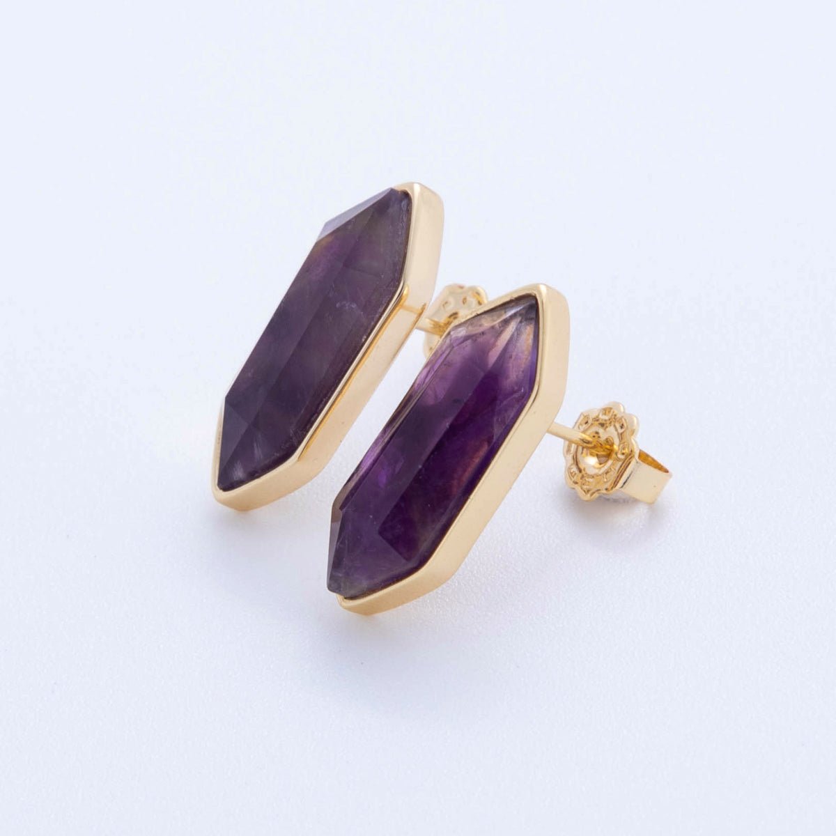 18K Gold Filled Natural Gemstone Hexagon Stud Earrings | Q037 - Q262