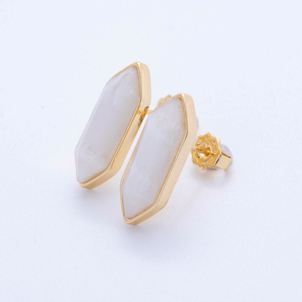18K Gold Filled Natural Gemstone Hexagon Stud Earrings | Q037 - Q262