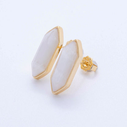 18K Gold Filled Natural Gemstone Hexagon Stud Earrings | Q037 - Q262