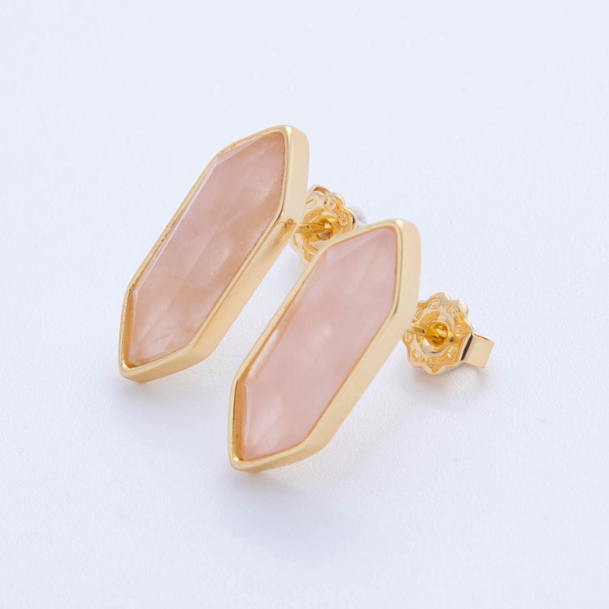 18K Gold Filled Natural Gemstone Hexagon Stud Earrings | Q037 - Q262