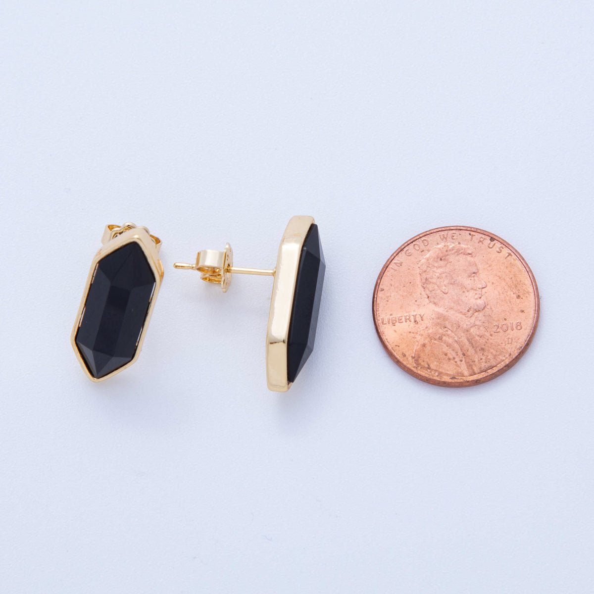 18K Gold Filled Natural Gemstone Hexagon Stud Earrings | Q037 - Q262