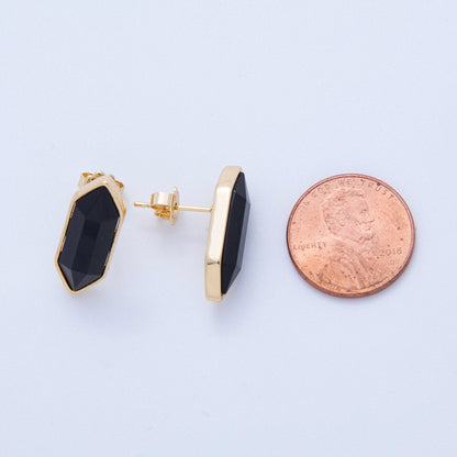 18K Gold Filled Natural Gemstone Hexagon Stud Earrings | Q037 - Q262