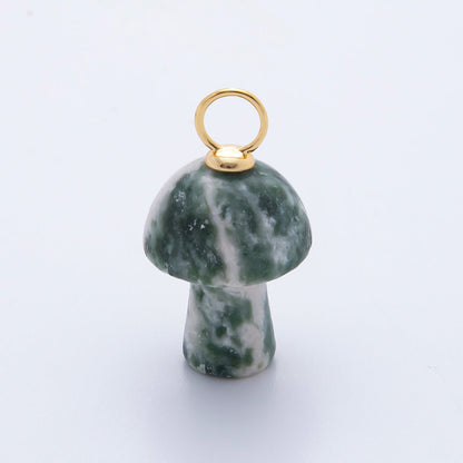 18K Gold Filled Natural Gemstone Mushroom Drop Charm | E404 - E416
