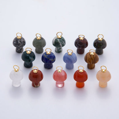 18K Gold Filled Natural Gemstone Mushroom Drop Charm | E404 - E416